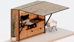 Mise en scène d'une cuisine extérieure "bbq set" designée par l'Atelier Perché