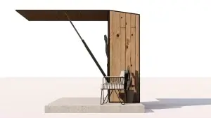 Mise en scène d'une cuisine extérieure vue de profil "bbq set" designée par l'Atelier Perché